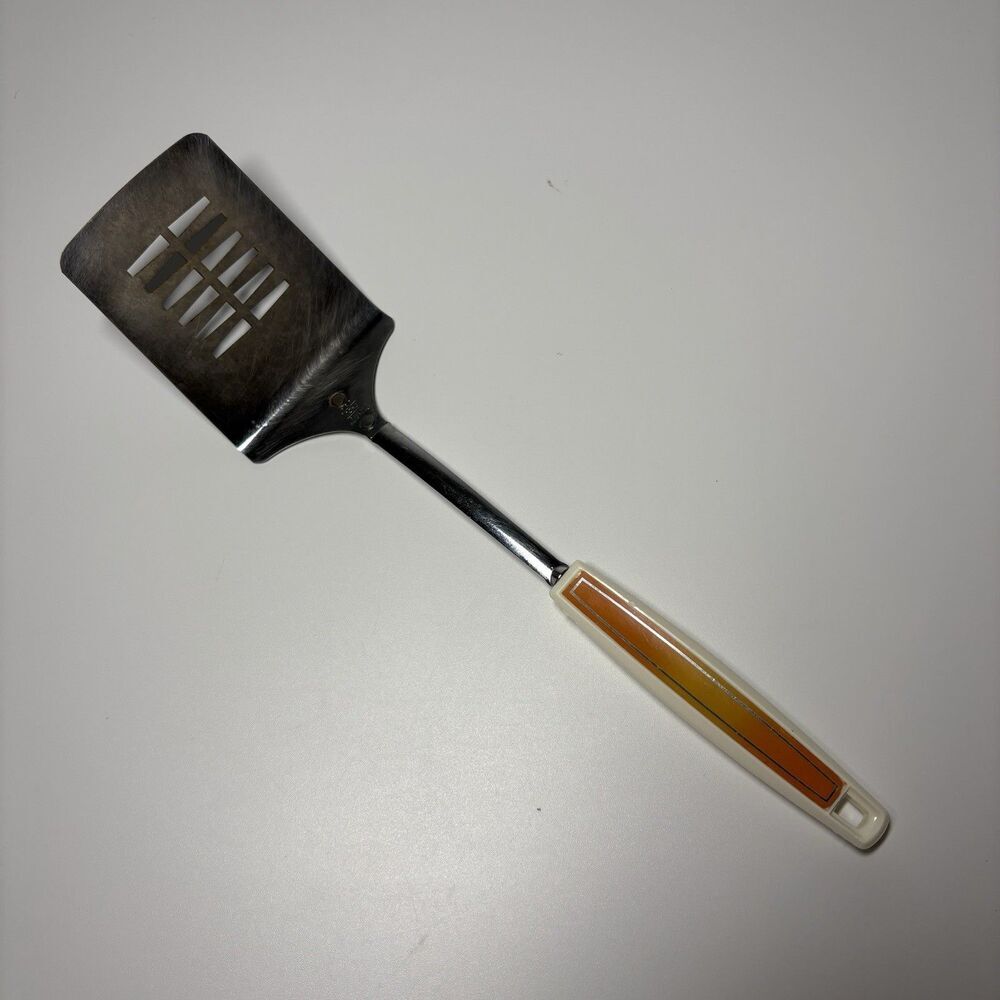 Vintage EKCO SPATULA Slotted Orange Handle Utensil USA